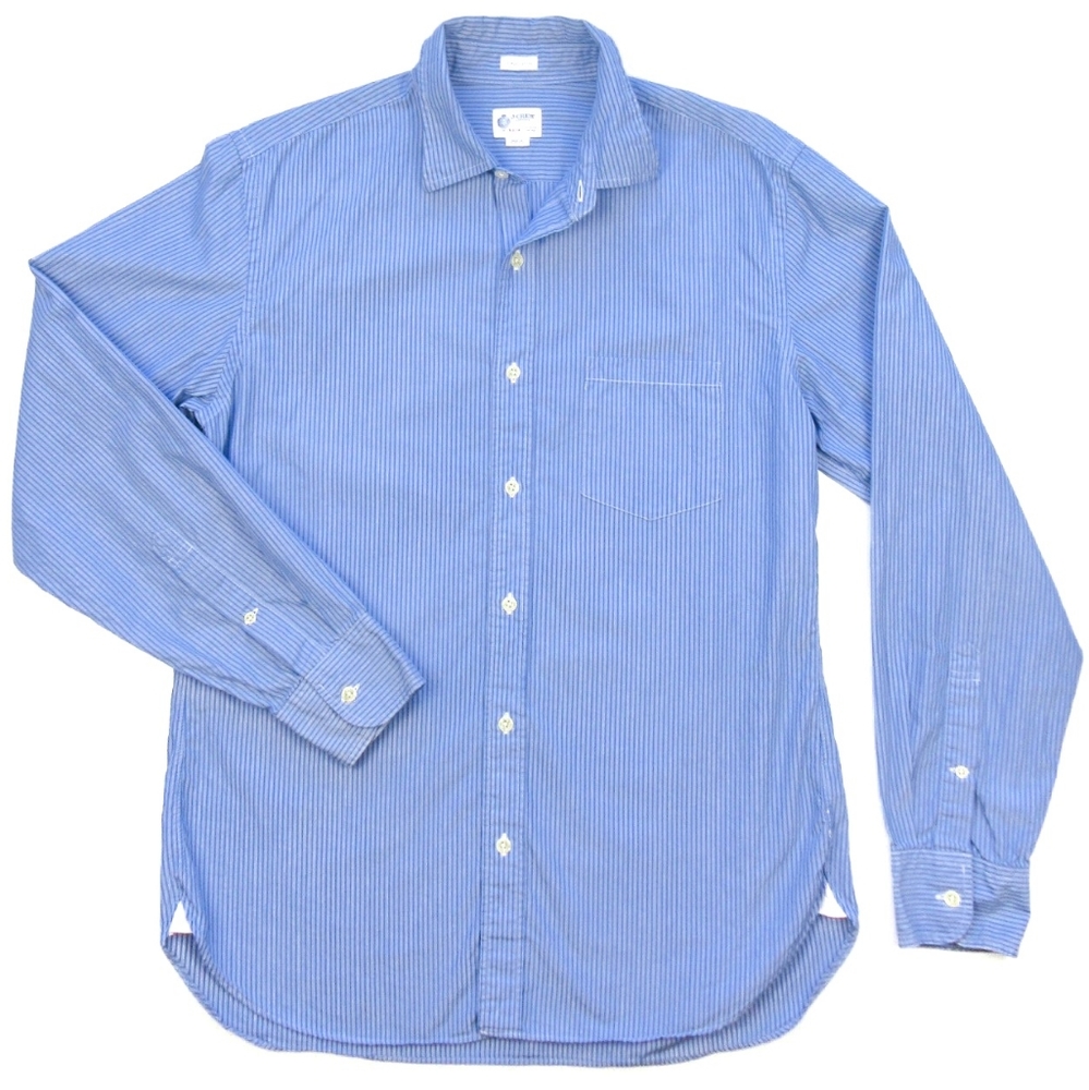 J. Crew Men's Blue and White Striped Button Down Shirt Long Sleeve Size Medium